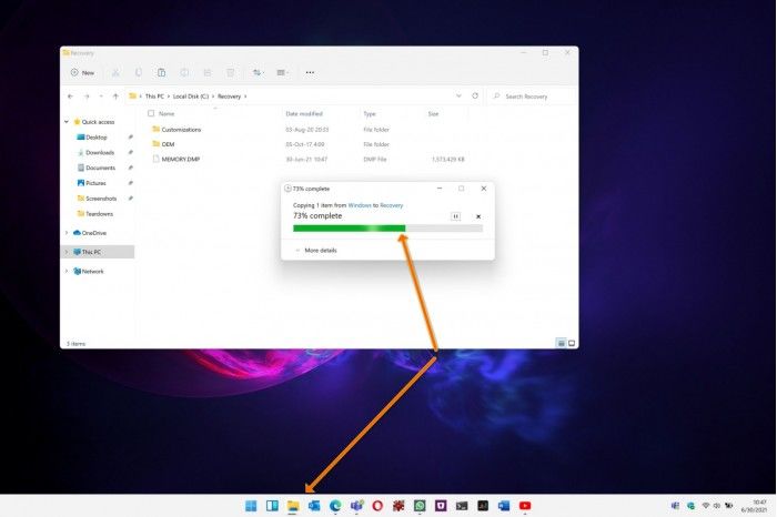 Windows11在地址任务栏图标引入一个小巧而整洁的文件传输进度指示器